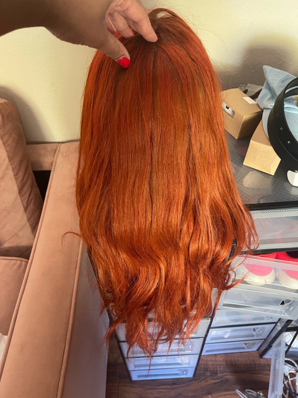 Orange/Red Human Hair Frontal Wig - Picture 4 of 5